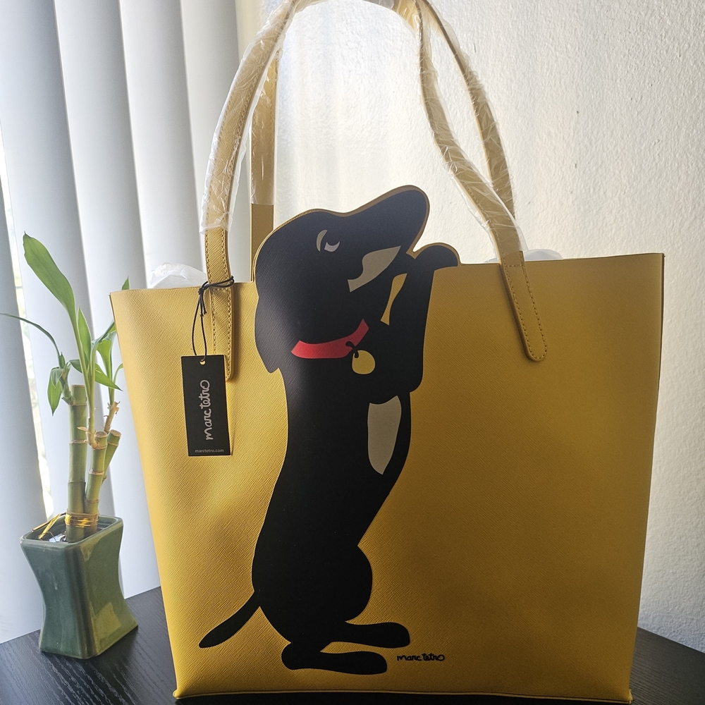MARC TETRO Yellow Tote Bag with Dog Design